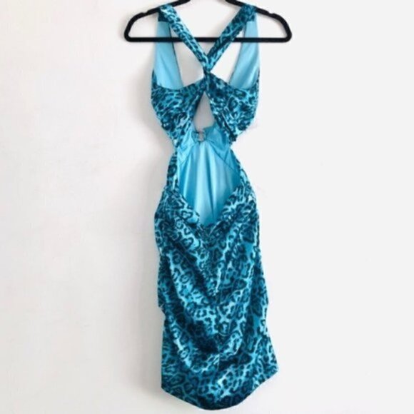 Windsor Dress S 7 (Juniors) Alison Leopard Backless Aqua Blue - Picture 10 of 13